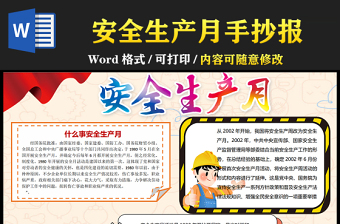 2021安全生产月手抄报卡通安全生产月工程作业安全帽工地小报模板
